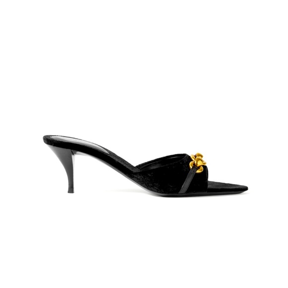 Saint Laurent Shoes - SAINT LAURENT Le Mallion Embellished Logo Jacquard Velvet Mules Size 39.5